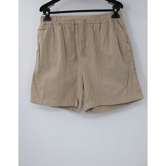 Unrecorded shorts men's Large 5.5" Drawstring beige organic cotton elastic waist - Picture 1 of 9
